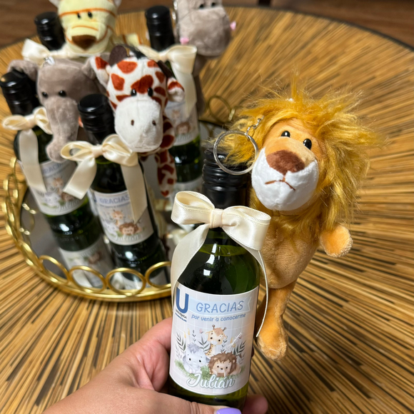 Mini Botellas de Vino Personalizadas con Animalito de Peluche