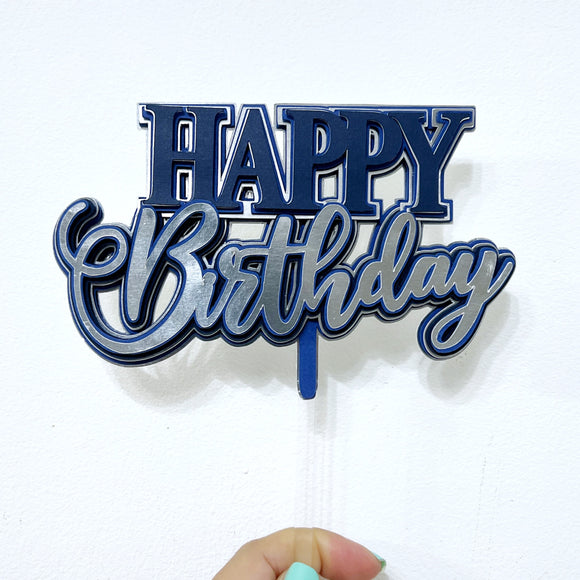 Cake Topper - Happy Birthday Blue